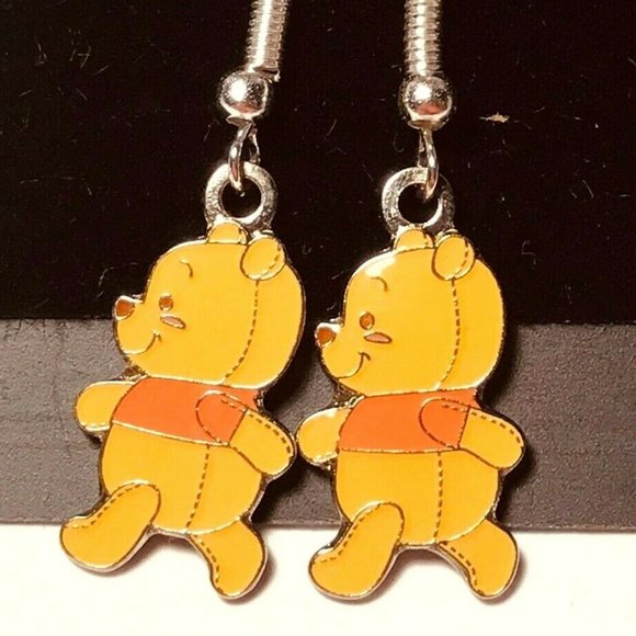 Vintage Disney Winnie The Pooh Bear Earrings Disneyana Charm - Picture 1 of 6